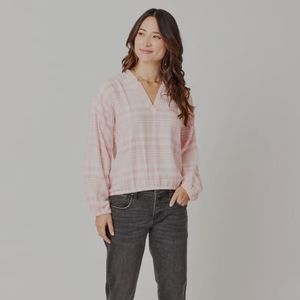Shelby Top: Grapefruit Plaid.